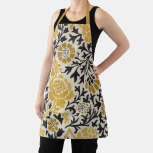Vintage-style yellow and black floral pattern apron