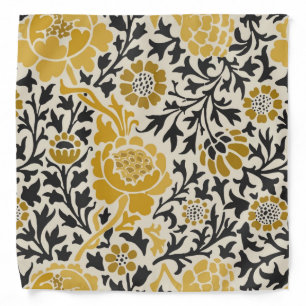 Vintage-style yellow and black floral  pattern bandana
