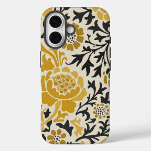 Vintage-style yellow and black floral pattern iPhone 16 case