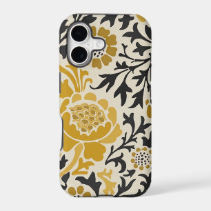 Vintage-style yellow and black floral  pattern iPhone 17 case