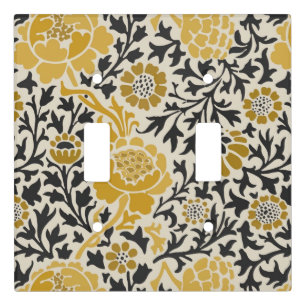 Vintage-style yellow and black floral  pattern light switch cover
