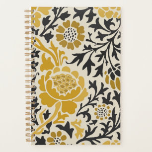 Vintage-style yellow and black floral  pattern planner