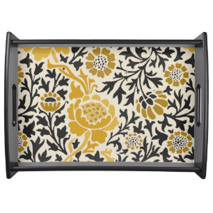 Vintage-style yellow and black floral pattern serving tray