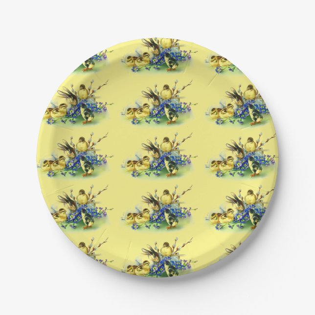 Vintage Style Yellow Easter Bunny Rabbit Paper Plates (Front)