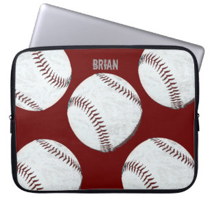 vintage styled baseball balls on red laptop sleeve
