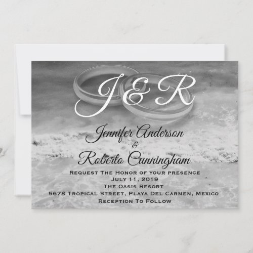 Vintage Styled Black and White Beach Wedding Invitation