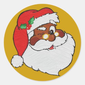 Vintage Styled Black Santa Image Classic Round Sticker by egogenius at Zazzle