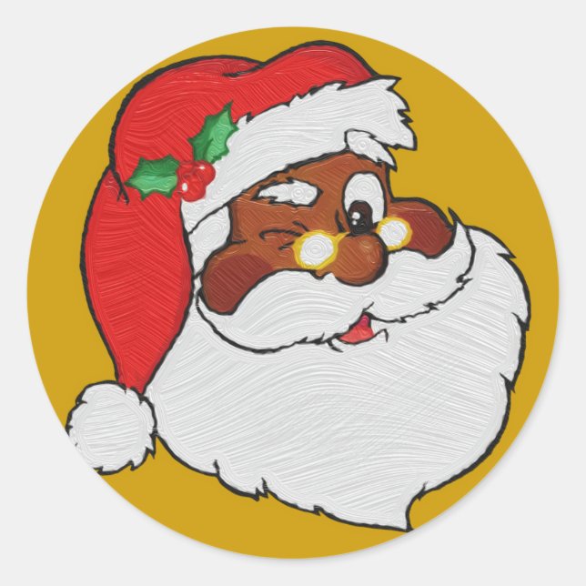 Vintage Styled Black Santa Image Classic Round Sticker (Front)