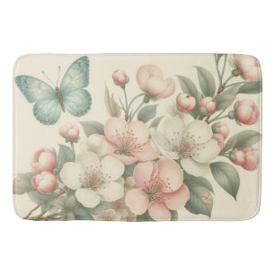Vintage styled floral/spring butterfly bath mat