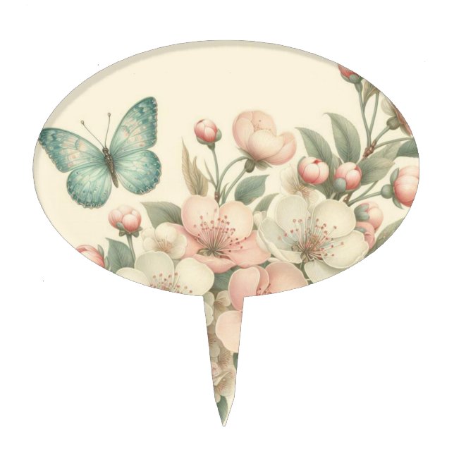 Vintage styled floral/spring butterfly cake topper (Front)