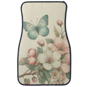 Vintage styled floral/spring butterfly car floor mat