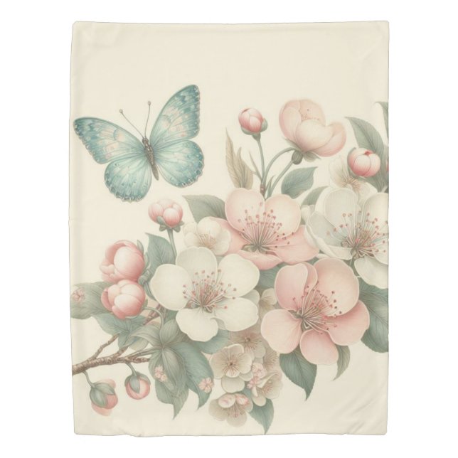 Vintage styled floral/spring butterfly duvet cover (Front)
