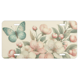 Vintage styled floral/spring butterfly license plate