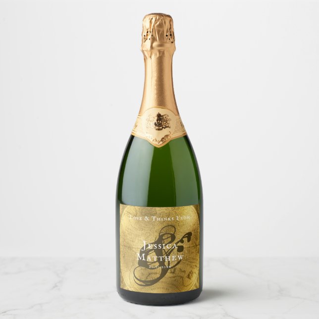 Vintage Styled Golden Wedding  Sparkling Wine Label (Front)