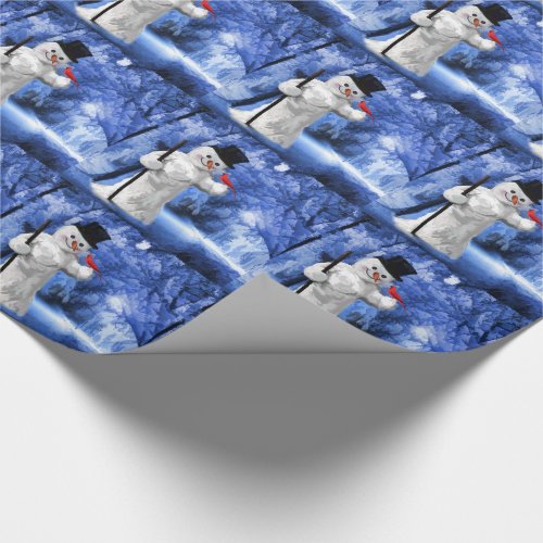 Vintage Styling Winter Snowman Painting Christmas Wrapping Paper