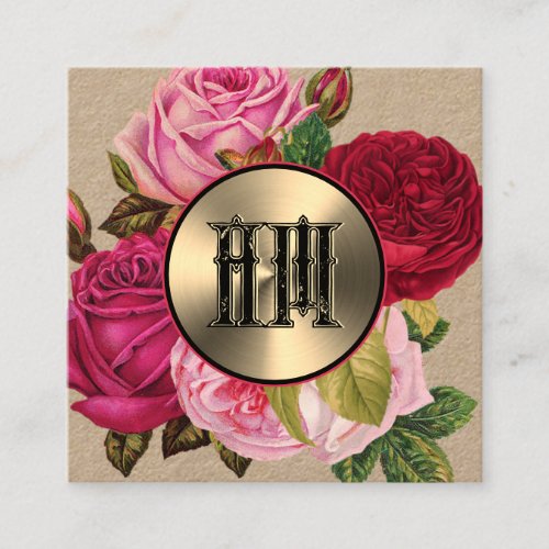 Vintage stylish faux gold metallic floral  square business card