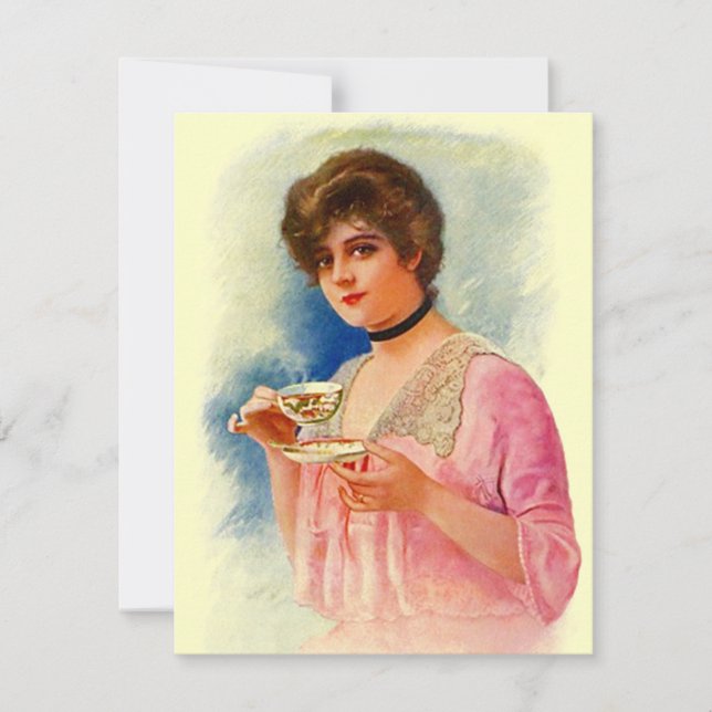 Vintage Stylish Lady Tea Party Invitations Invites (Front)