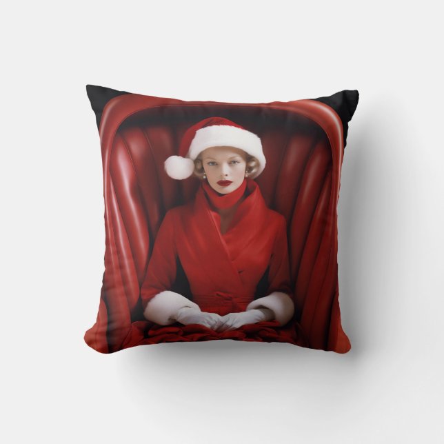 Vintage Stylish Mrs Claus Throw Pillow (Front)