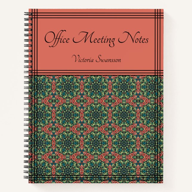 Vintage Stylish Notebook in Green and Rusty Pink (Front)