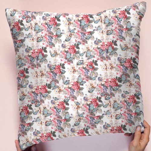 Vintage Stylish Pink  Blue Floral pattern Throw Pillow