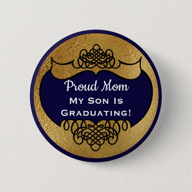 Vintage Stylish Proud Parent Graduation Name Tag Button (Front)