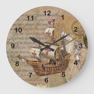 Vintage Stylish Ship Design Large Clock