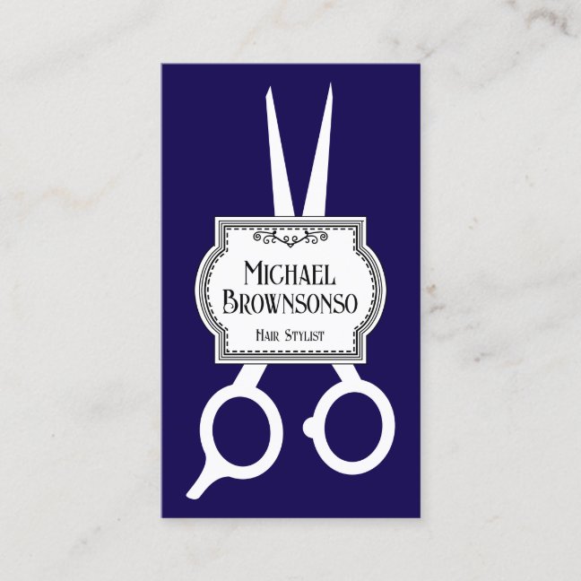 Vintage Stylist Barber Scissors navy Business Card