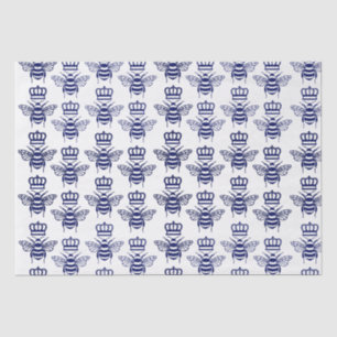 Vintage Stylized Bumble Bees with Crown - Blue Tissue Paper