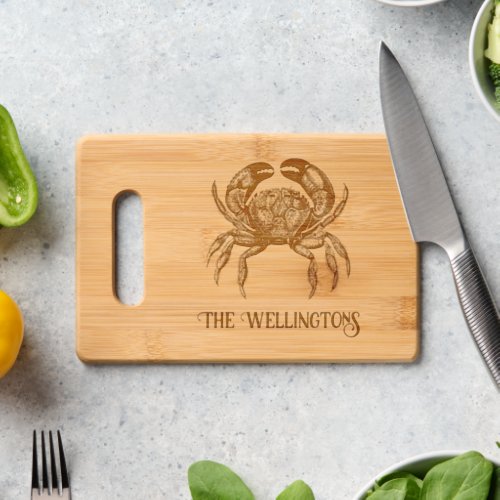 Vintage Stylized Crab Family Name Cutting Board
