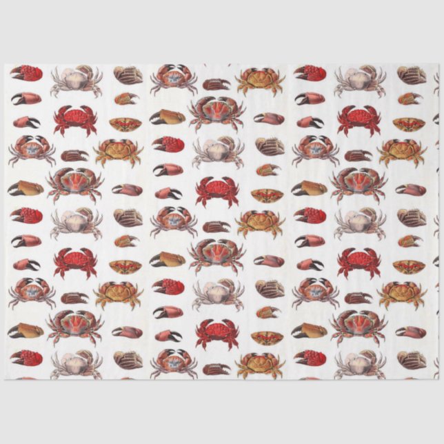 Vintage Stylized Crabs and Crab Claws Tissue Paper (Front)