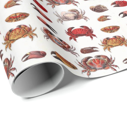 Vintage Stylized Crabs and Crab Claws Wrapping Paper