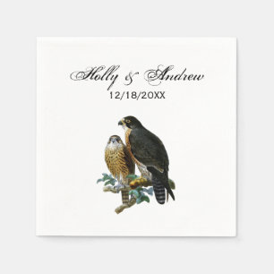 Vintage Stylized Falcons on Branch Napkins