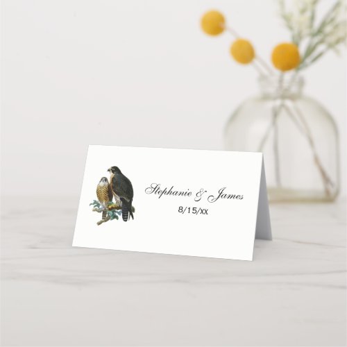 Vintage Stylized Falcons on Branch Place Card