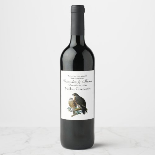 Vintage Stylized Falcons on Branch Wine Label