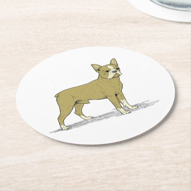Vintage Stylized French Bulldog C Round Paper Coaster (Angled)