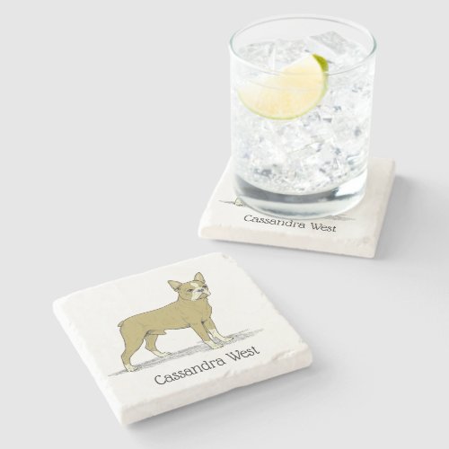 Vintage Stylized French Bulldog C Stone Coaster