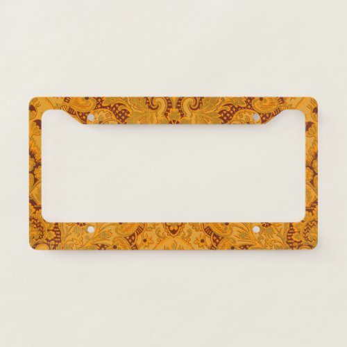 Vintage Stylized Golden Floral Pattern License Plate Frame