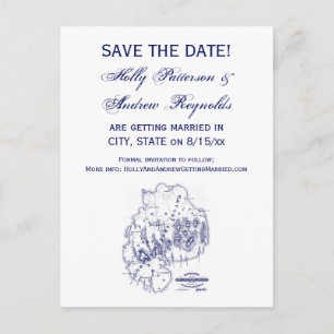 Vintage Stylized Mount Desert Island MN Map Blue Announcement Postcard