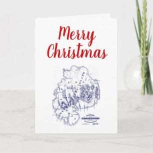 Vintage Stylized Mount Desert Island MN Map Blue Holiday Card