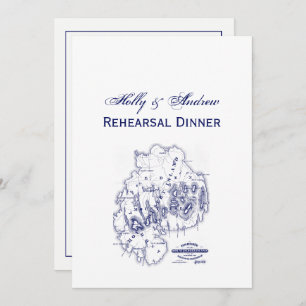 Vintage Stylized Mount Desert Island MN Map Blue Invitation