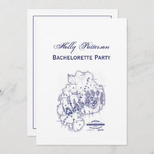 Vintage Stylized Mount Desert Island MN Map Blue Invitation