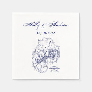 Vintage Stylized Mount Desert Island MN Map Blue Napkins