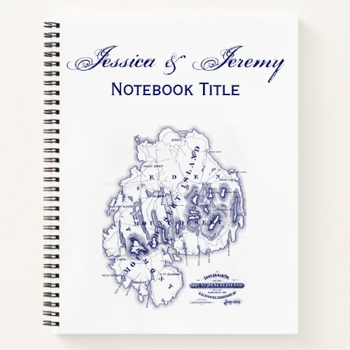 Vintage Stylized Mount Desert Island MN Map Blue Notebook