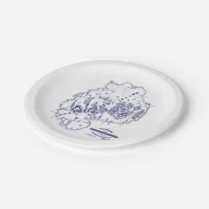 Vintage Stylized Mount Desert Island MN Map Blue Paper Plates