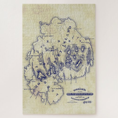 Vintage Stylized Mount Desert Island MN Map Blue T Jigsaw Puzzle