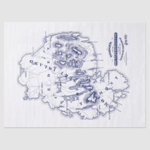 Vintage Stylized Mount Desert Island MN Map Blue Tissue Paper