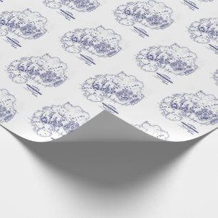 Vintage Stylized Mount Desert Island MN Map Blue Wrapping Paper