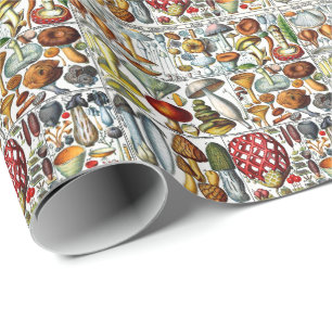 Vintage Stylized Mushrooms Fungi DIY Color BG Wrapping Paper
