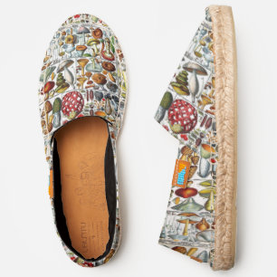 Vintage Stylized Mushrooms Fungi Drawing Espadrilles
