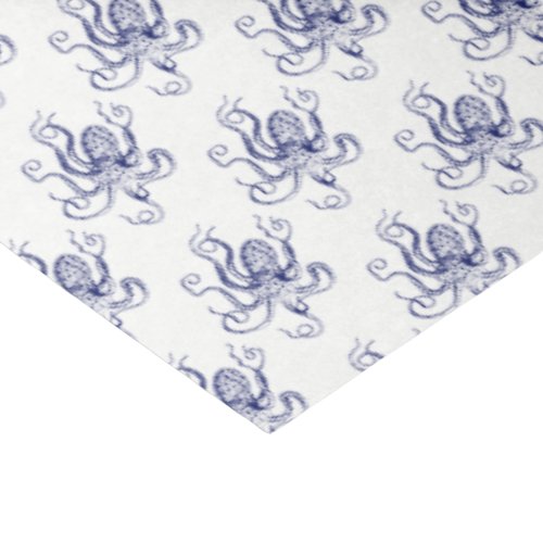 Vintage Stylized Octopus Drawing 1 Blue Tissue Paper